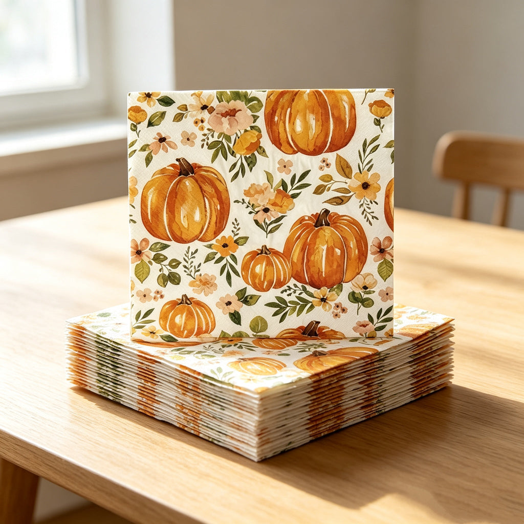 Herfst servetten 24 stuks met pompoen en esdoornblad