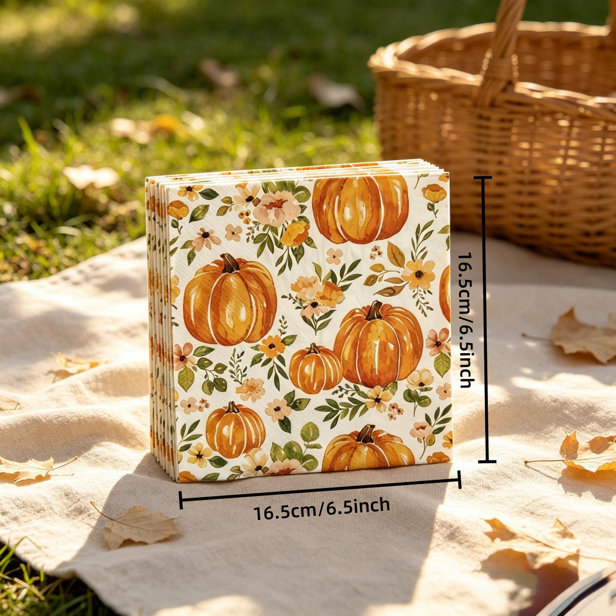 Herfst servetten 24 stuks met pompoen en esdoornblad