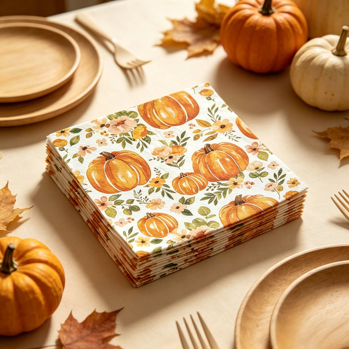 Herfst servetten 24 stuks met pompoen en esdoornblad