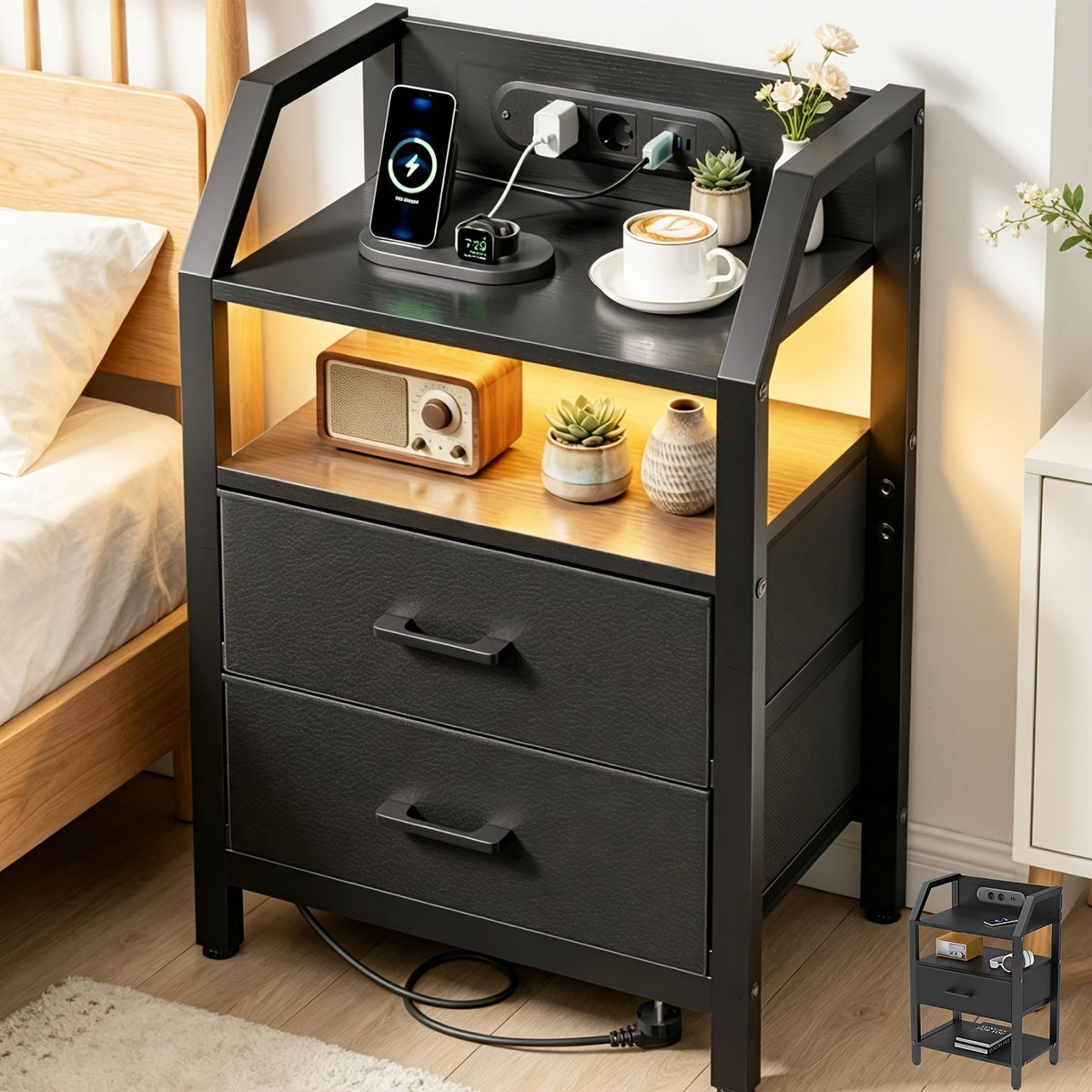 HLONONE Nachtkastje met USB, Stopcontacten en LED - Spotlights shopping