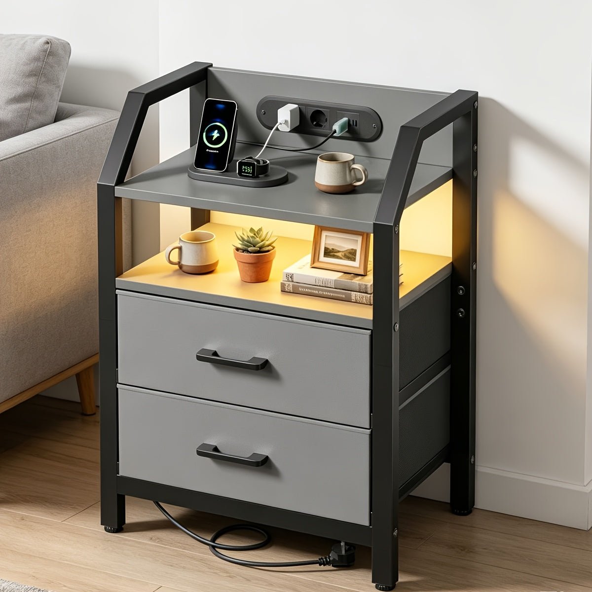 HLONONE Nachtkastje met USB, Stopcontacten en LED - Spotlights shopping