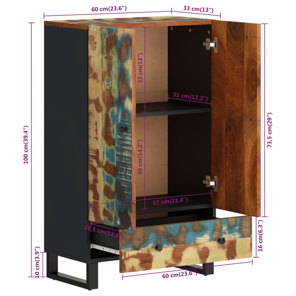 Hoge Kast Met Lade 60X33X100 Cm Gerecycled Hout En Ijzer - Spotlights shopping