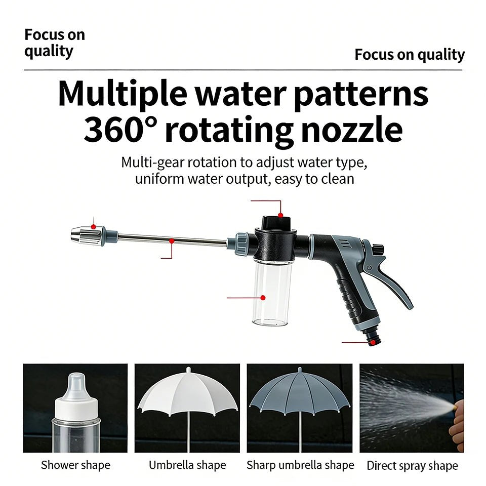 Hogedruk waterpistool met 360° roterende sproeikop voor auto en tuin