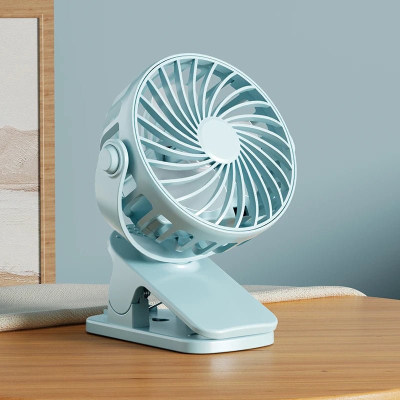 USB oplaadbare clip ventilator met 720 graden draaibare kop en ingebouwde LED-nachtlamp