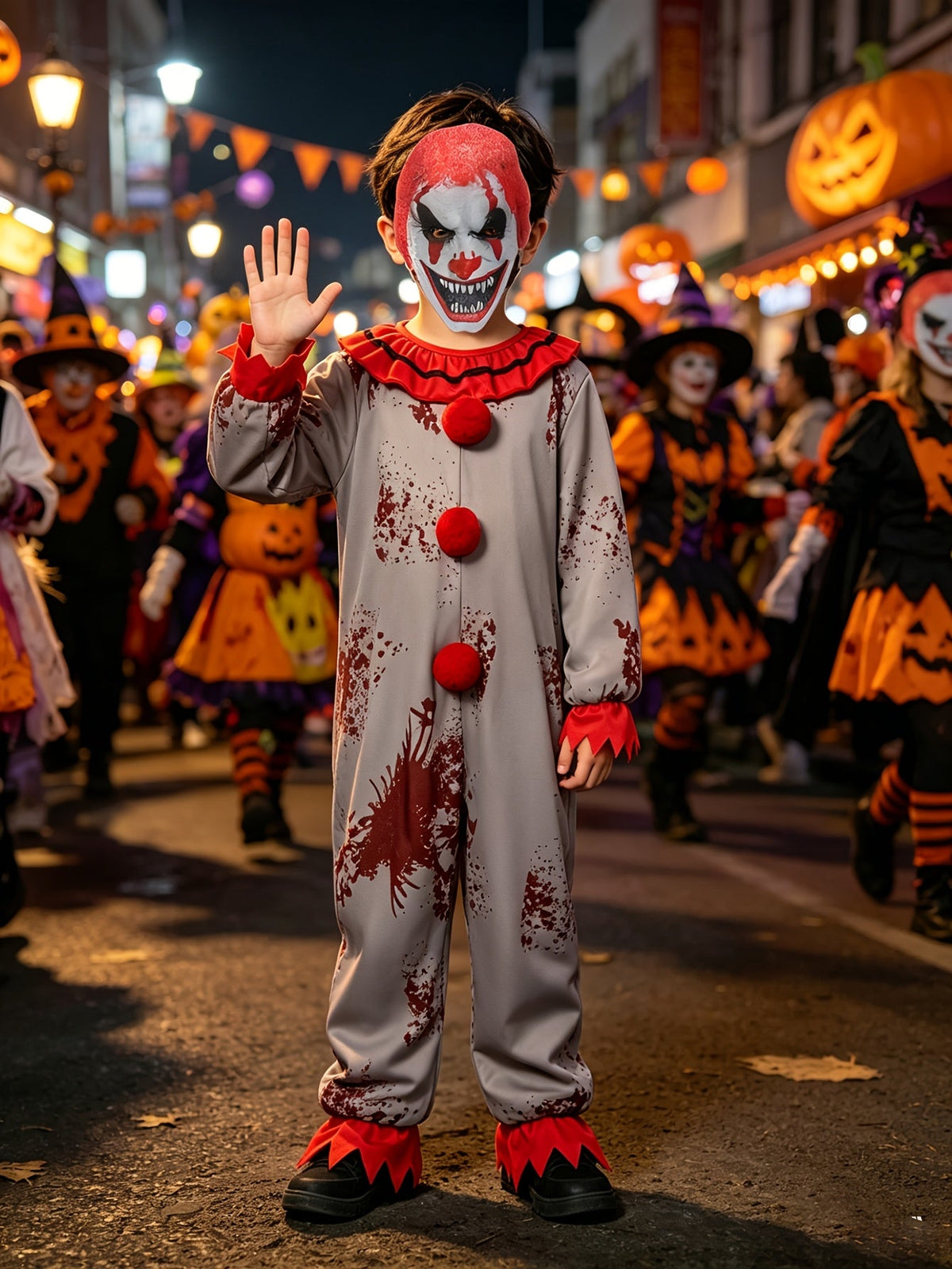 Jongens Halloween kostuum als horror clown