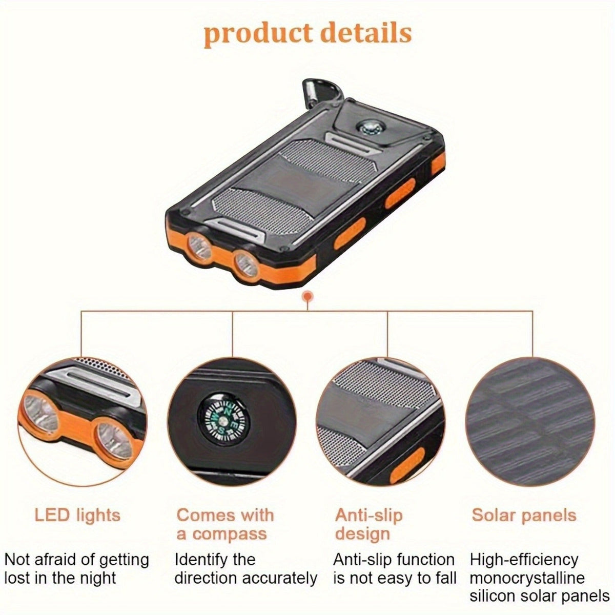 HXETERNAL Solar Powerbank 20000 mAh met LED - Spotlights shopping