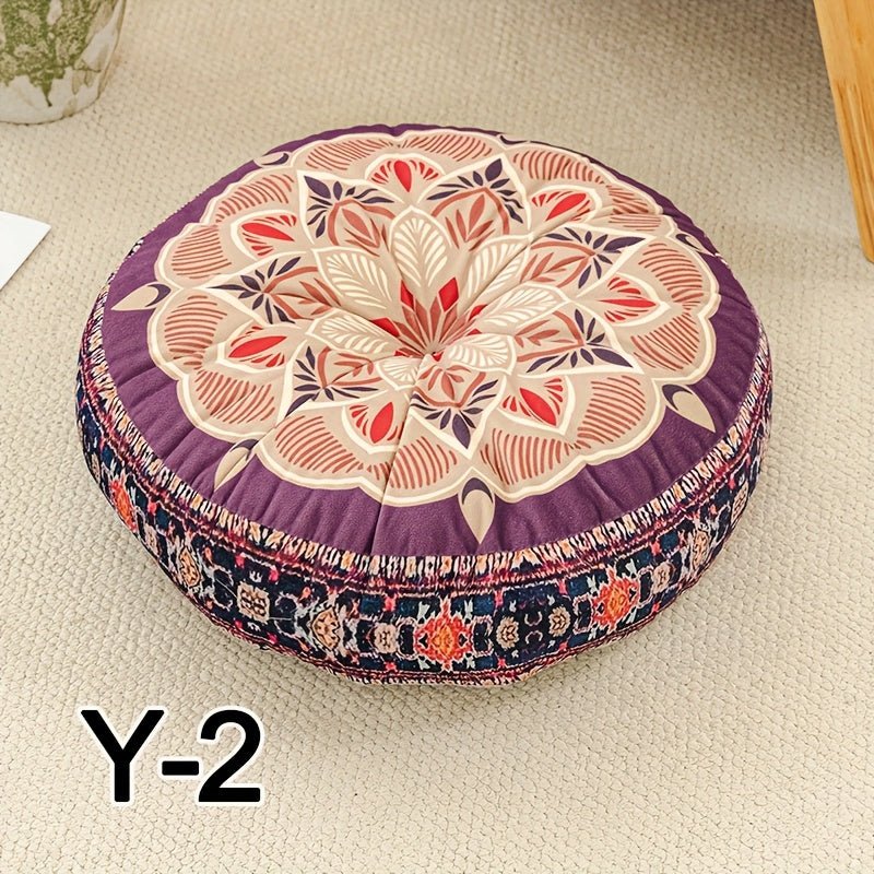 Rond Bohemian zitkussen met etnisch patroon, verdikte vulling en antislip onderzijde voor stoel, vloer en yoga