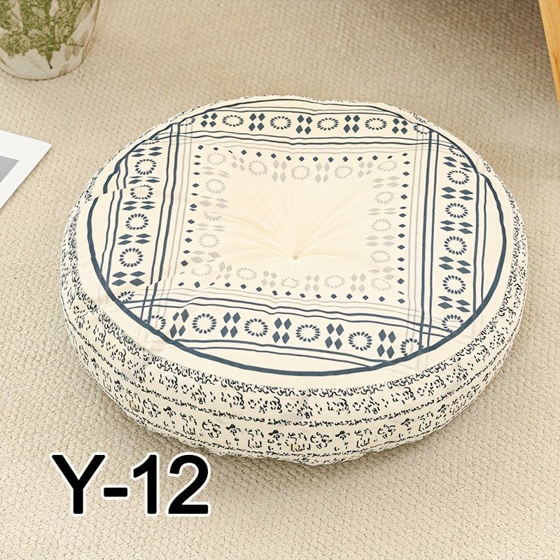 Rond Bohemian zitkussen met etnisch patroon, verdikte vulling en antislip onderzijde voor stoel, vloer en yoga