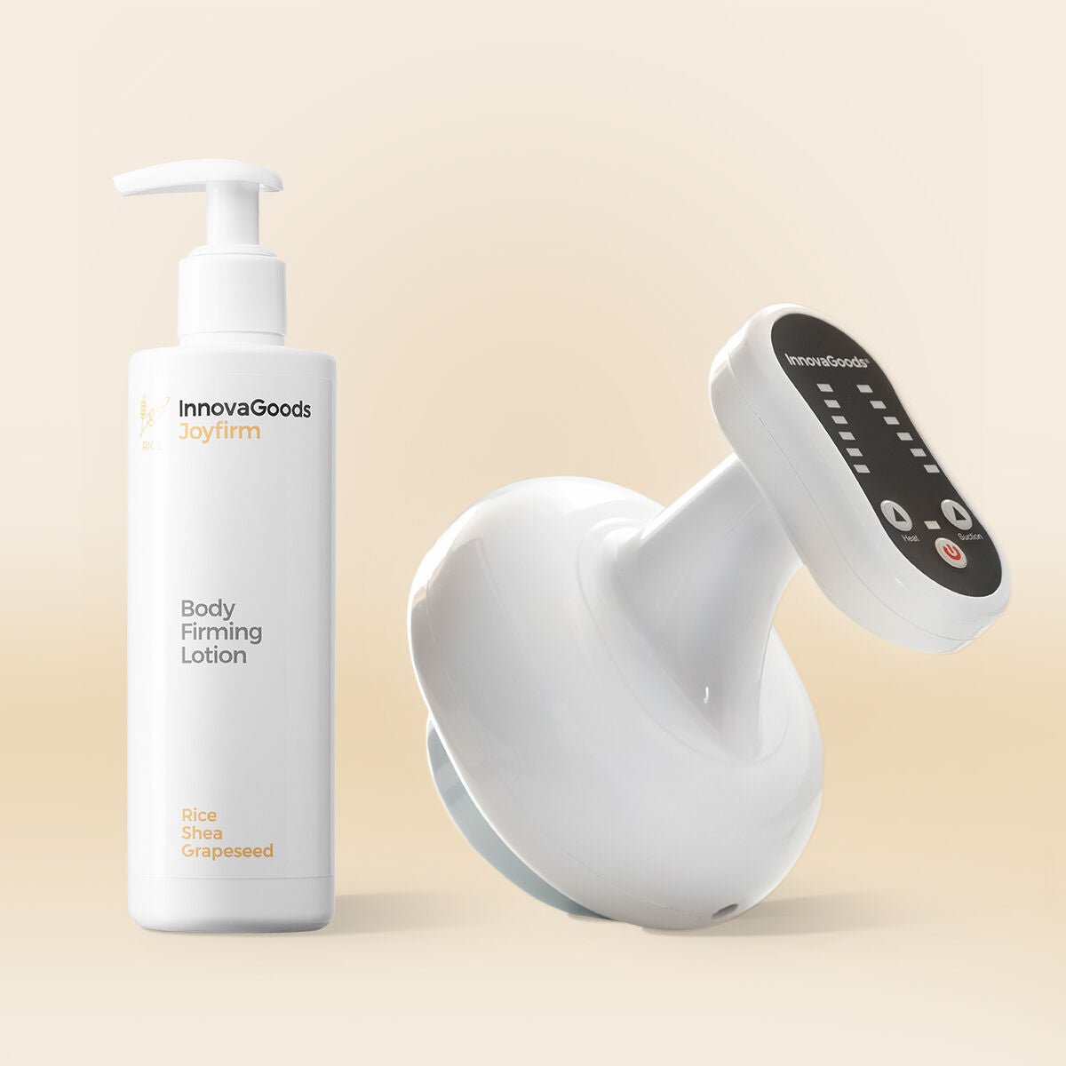 InnovaGoods Rice bodycare set met bodylotion en oplaadbare vacuümmassager met warmte