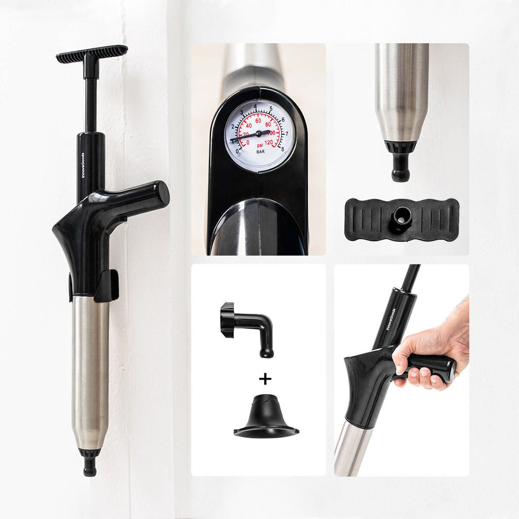 Jetpro hogedruk persluchtontstopper 8 bar met manometer en adapters