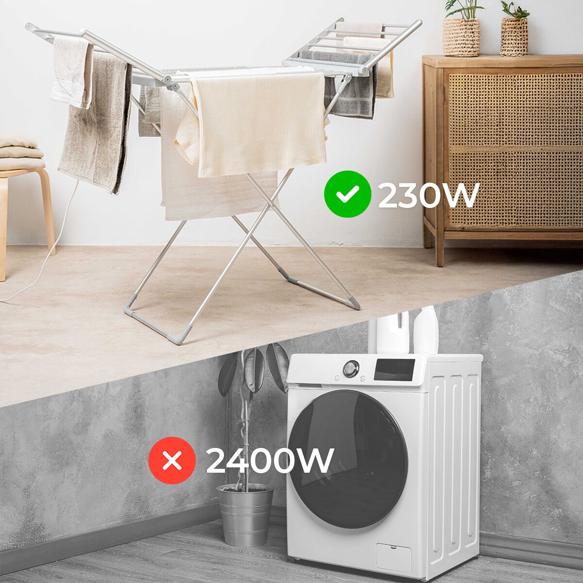 Warmmat elektrisch droogrek met 20 verwarmde stangen touchscreen en zijvleugels