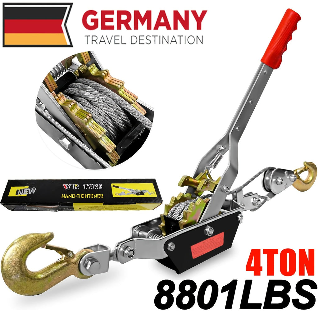 Kabeltrekker 4 ton – Heavy Duty met Stalen Kabel en Dubbele Tandwielen - Spotlights shopping