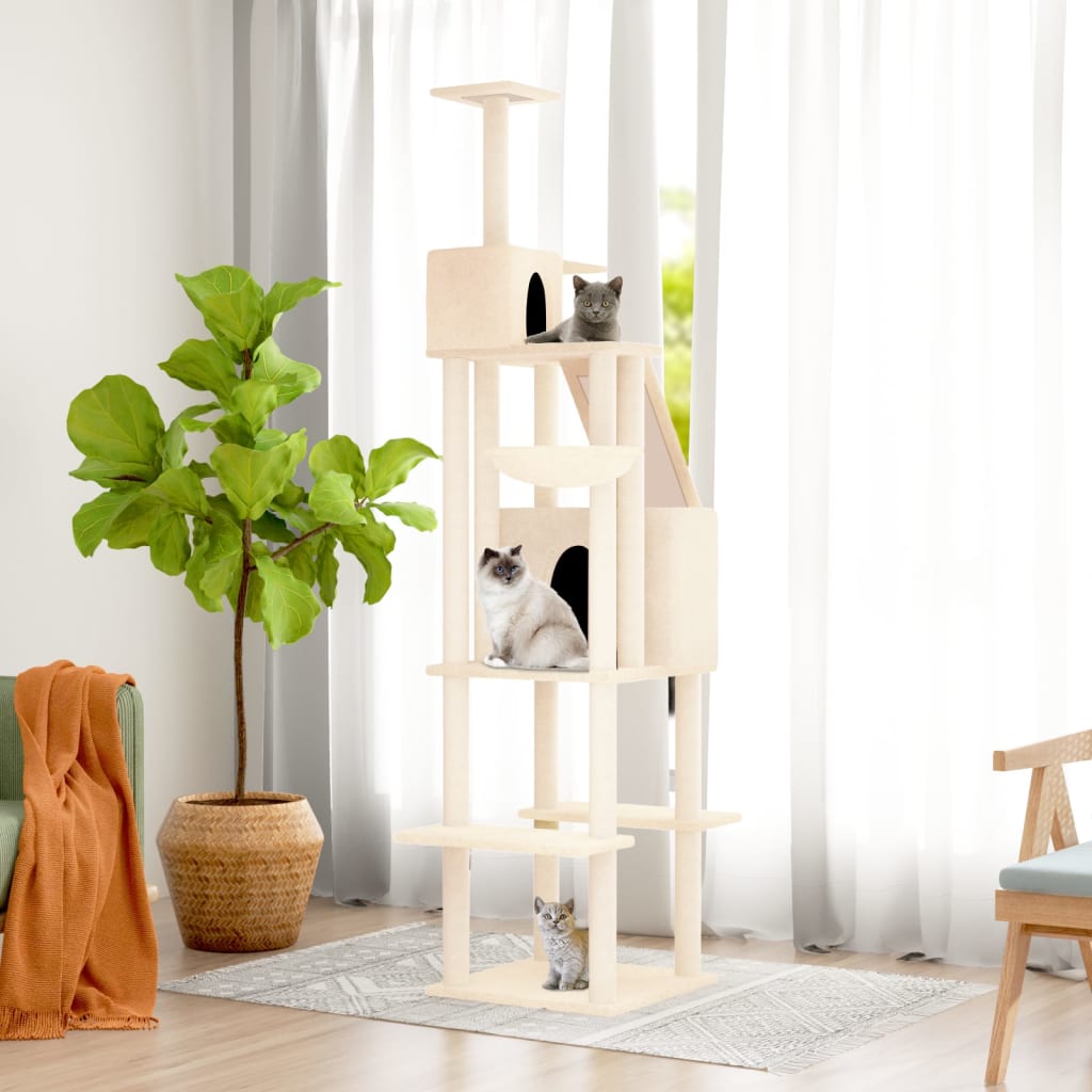 Donkergrijze kattenboom van 201 cm met 2 huisjes, mandje en sisal krabpalen
