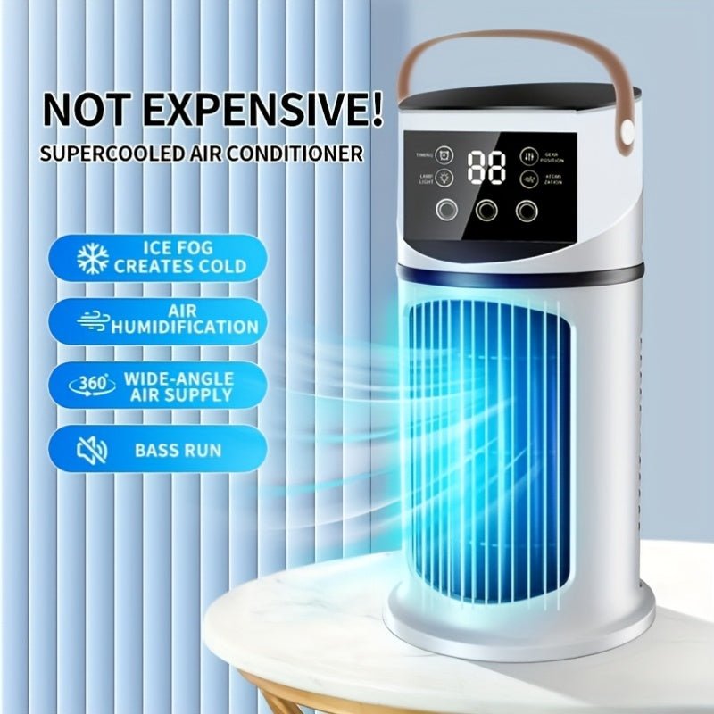 Compacte mini aircooler met luchtbevochtiger, USB-aansluiting en 7 kleuren LED-verlichting