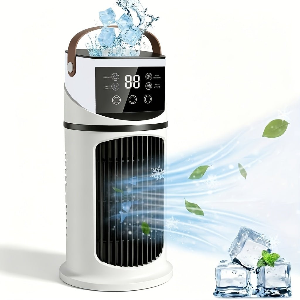Compacte mini aircooler met luchtbevochtiger, USB-aansluiting en 7 kleuren LED-verlichting