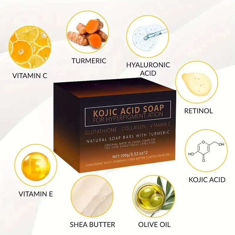 Kojic Acid Brightening Soap met kurkuma, retinol en vitaminen voor dagelijkse huidverzorging