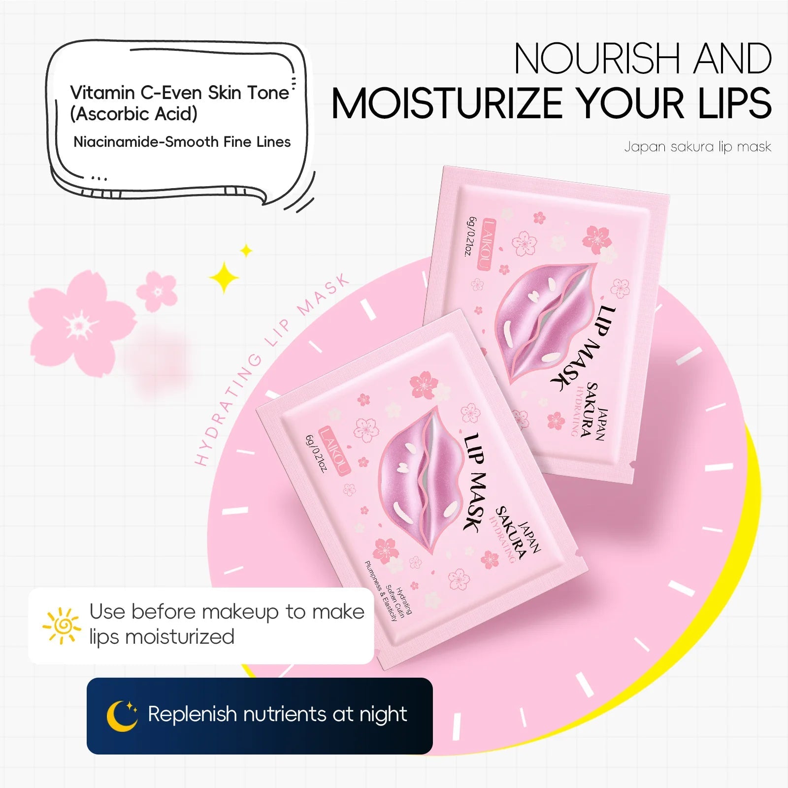 LAIKOU hydrogel lipmaskers voor hydraterende en verzorgende lipverzorging