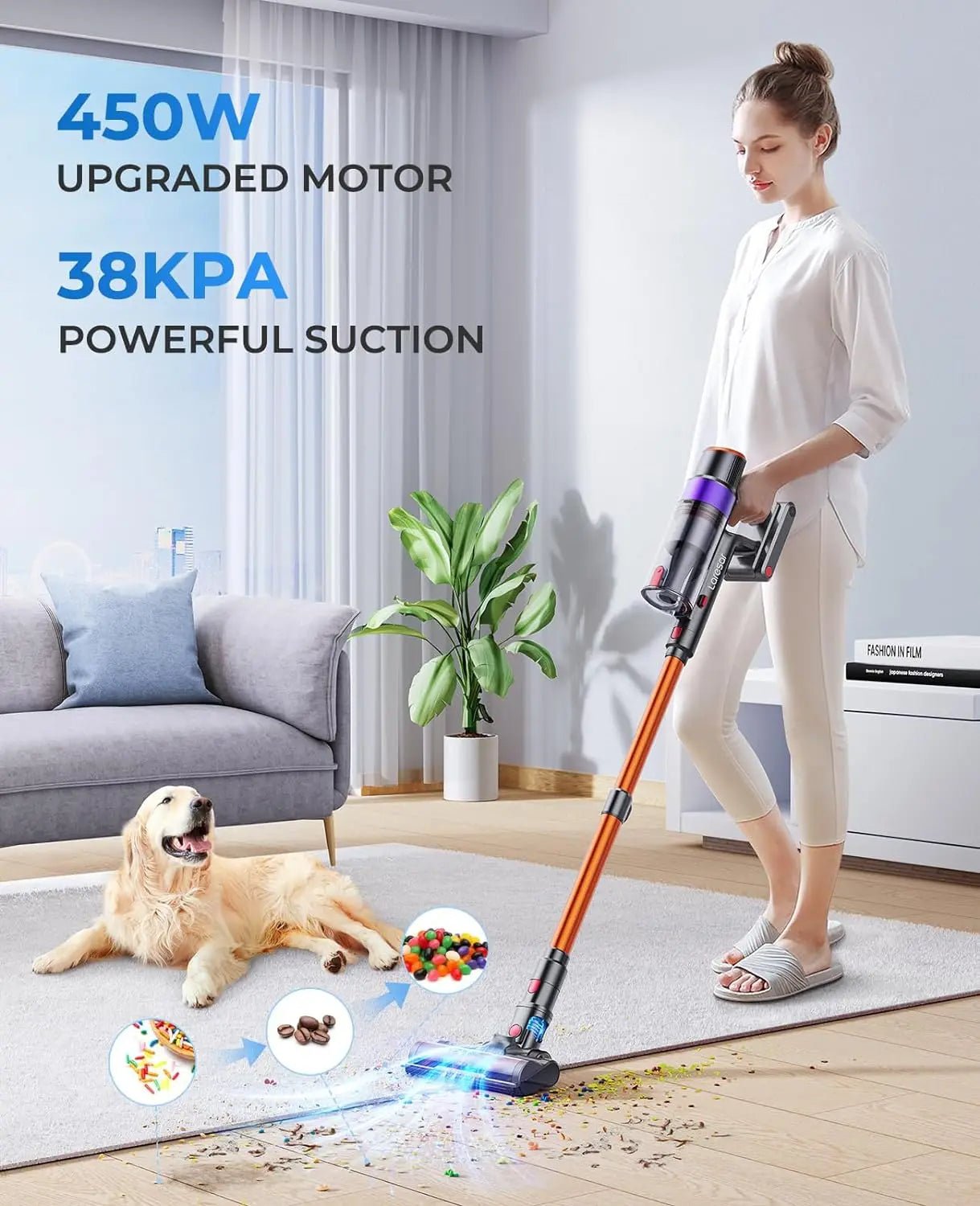 LARESAR draadloze steelstofzuiger met LCD-display, HEPA-filter en krachtige 450W motor