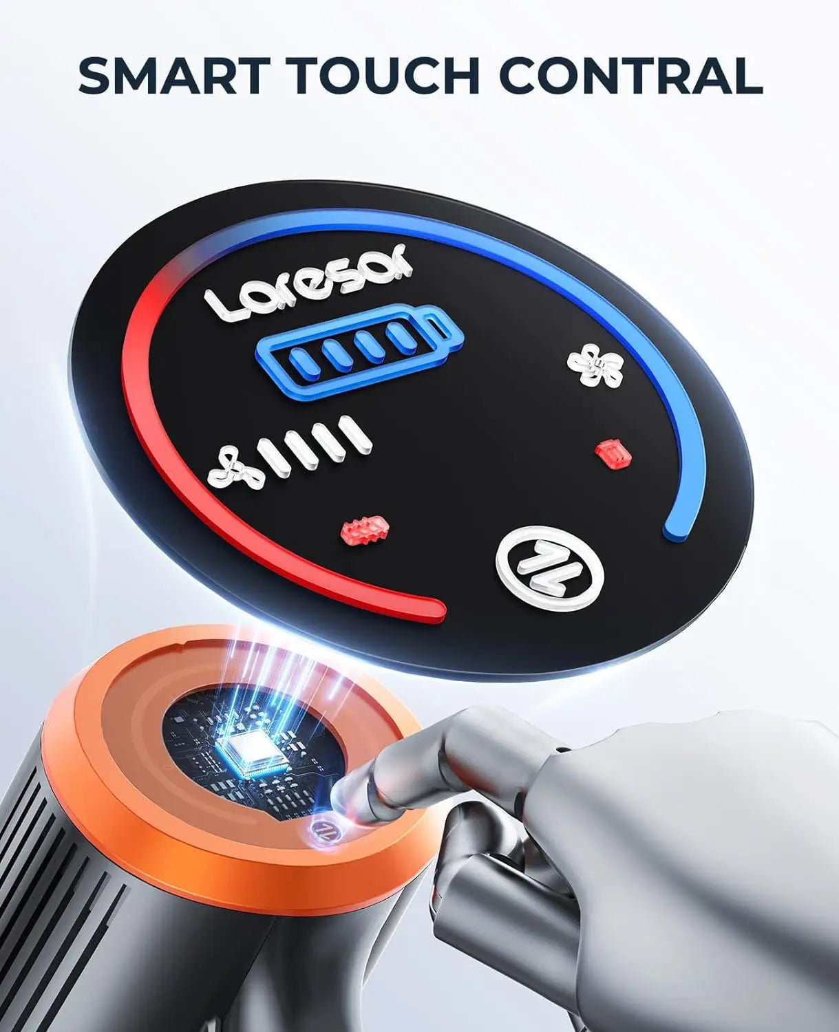 LARESAR draadloze steelstofzuiger met LCD-display, HEPA-filter en krachtige 450W motor