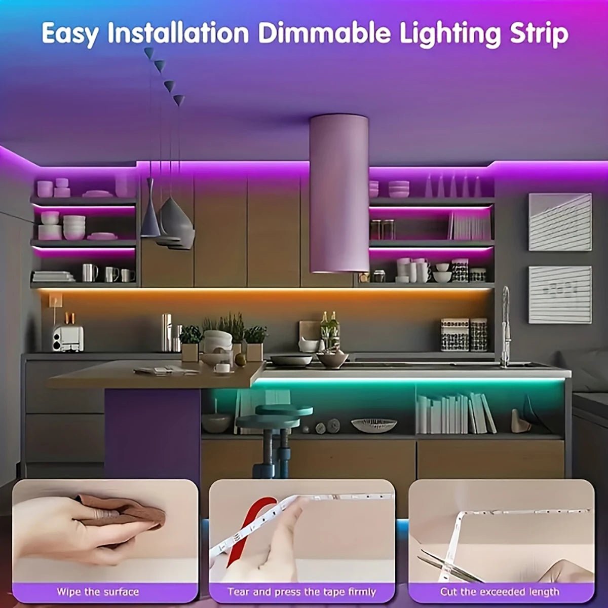 RGB LED Strip met afstandsbediening voor sfeerverlichting in woonkamer, slaapkamer en TV-achtergrond
