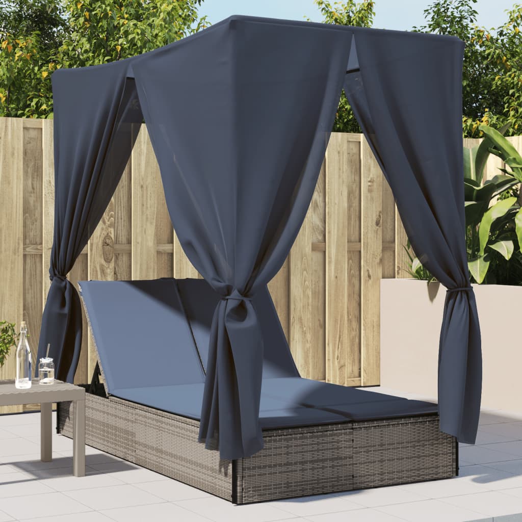 Ligbed Tweepersoons Met Dak En Gordijn Poly Rattan