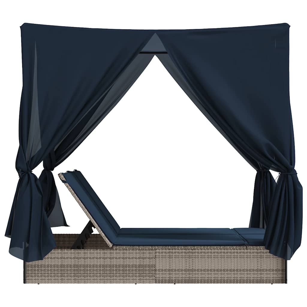 Ligbed Tweepersoons Met Dak En Gordijn Poly Rattan - Spotlights shopping