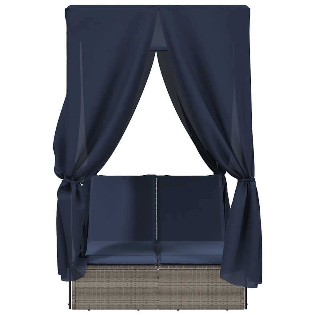 Ligbed Tweepersoons Met Dak En Gordijn Poly Rattan - Spotlights shopping