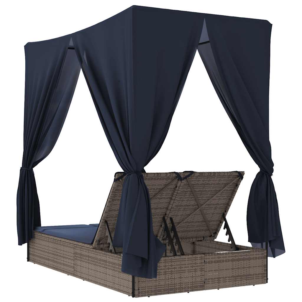 Ligbed Tweepersoons Met Dak En Gordijn Poly Rattan - Spotlights shopping