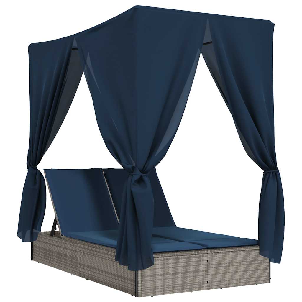 Ligbed Tweepersoons Met Dak En Gordijn Poly Rattan