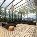 11-delige zwarte PE-rattan loungeset met comfortabele kussens en twee bijzettafels voor tuin of terras