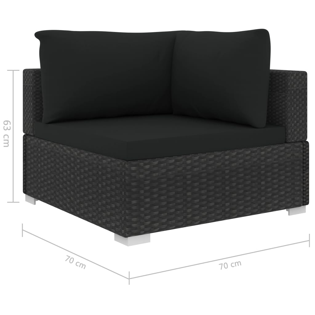 11-delige zwarte PE-rattan loungeset met comfortabele kussens en twee bijzettafels voor tuin of terras
