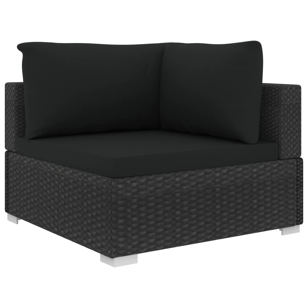 11-delige zwarte PE-rattan loungeset met comfortabele kussens en twee bijzettafels voor tuin of terras