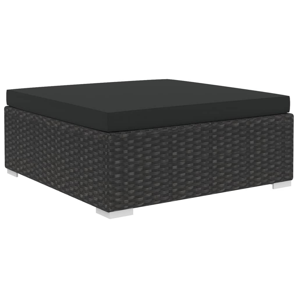 11-delige zwarte PE-rattan loungeset met comfortabele kussens en twee bijzettafels voor tuin of terras