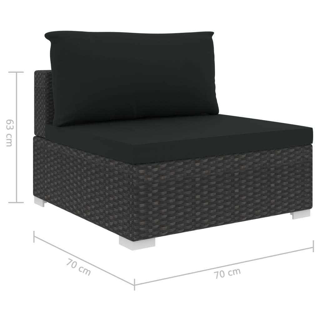11-delige zwarte PE-rattan loungeset met comfortabele kussens en twee bijzettafels voor tuin of terras