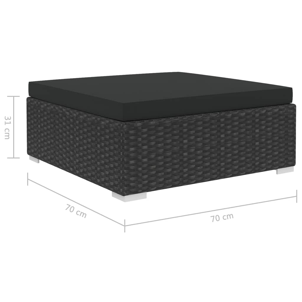 11-delige zwarte PE-rattan loungeset met comfortabele kussens en twee bijzettafels voor tuin of terras