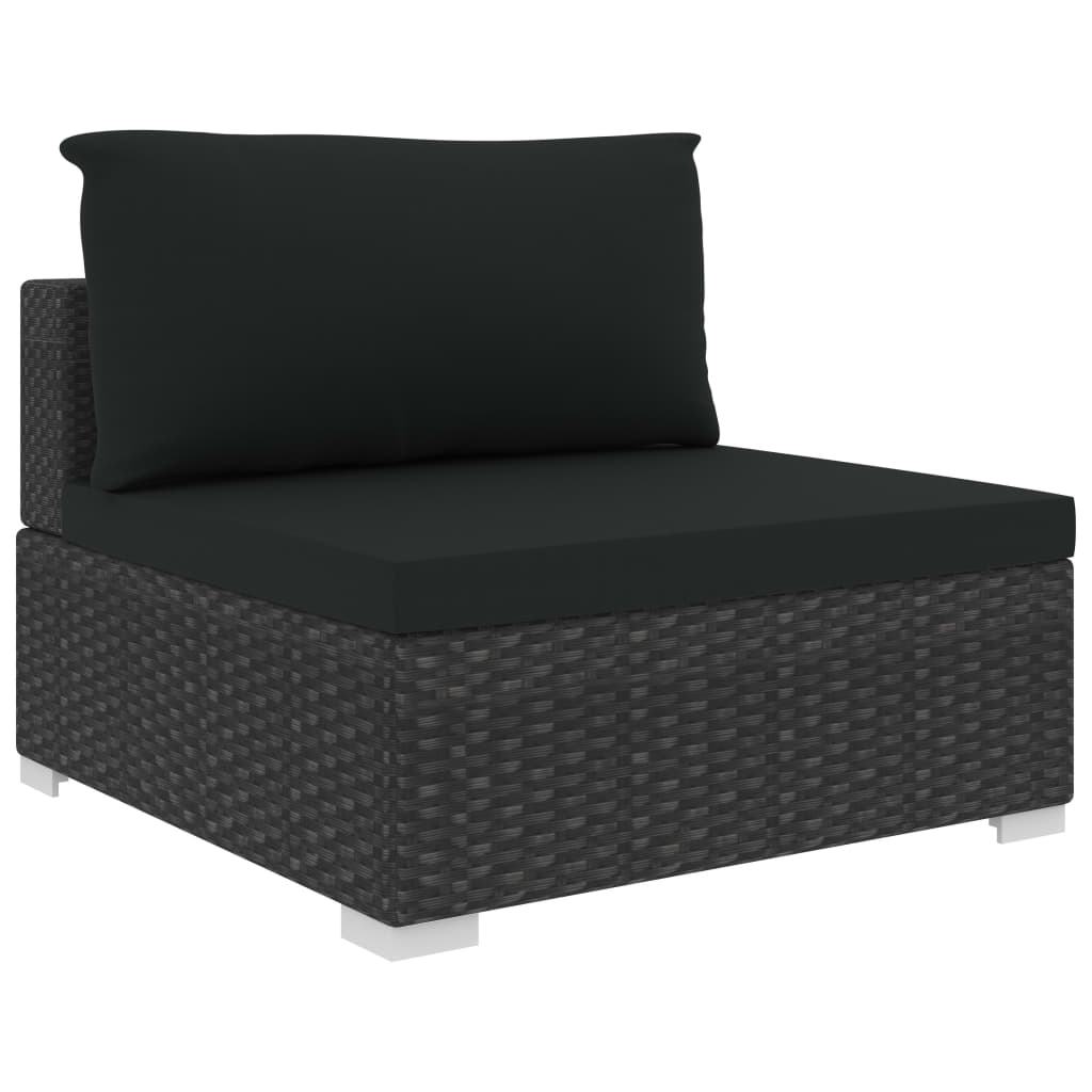 11-delige zwarte PE-rattan loungeset met comfortabele kussens en twee bijzettafels voor tuin of terras