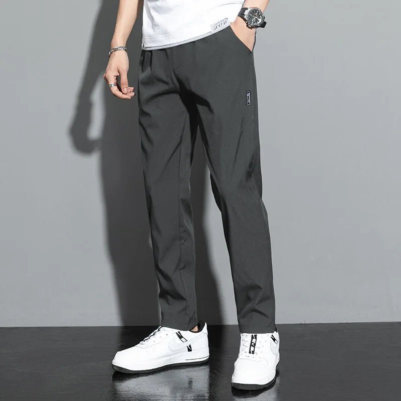 Lichte heren business casual broek met rechte pijpen en elastische taille