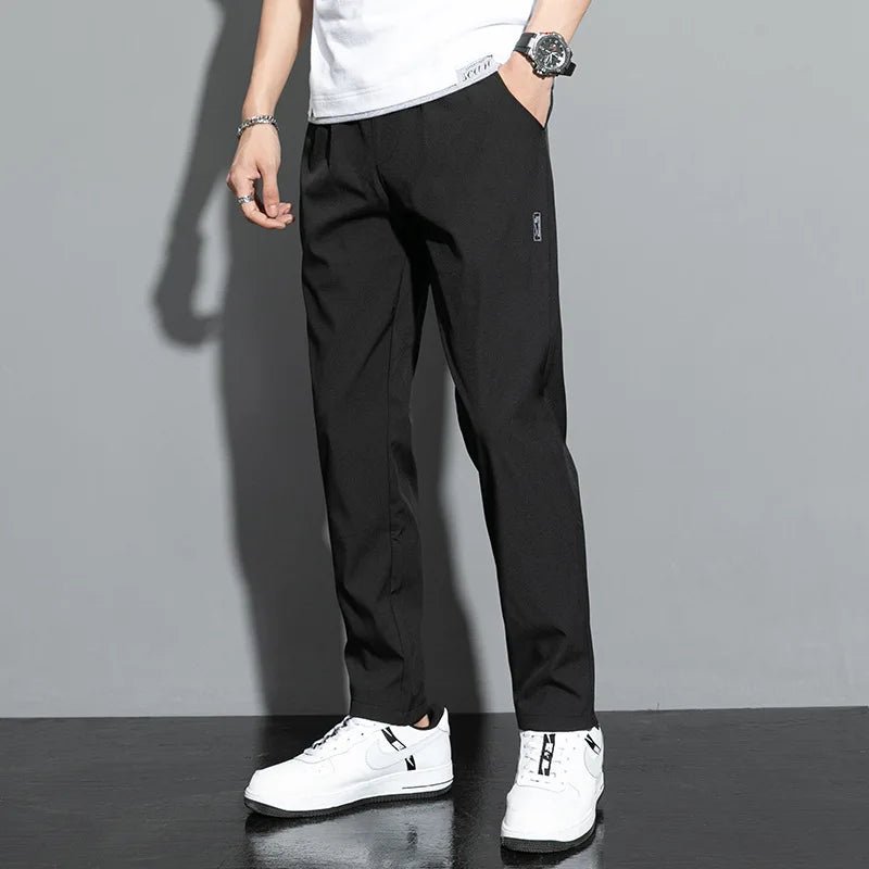 Lichte heren business casual broek met rechte pijpen en elastische taille