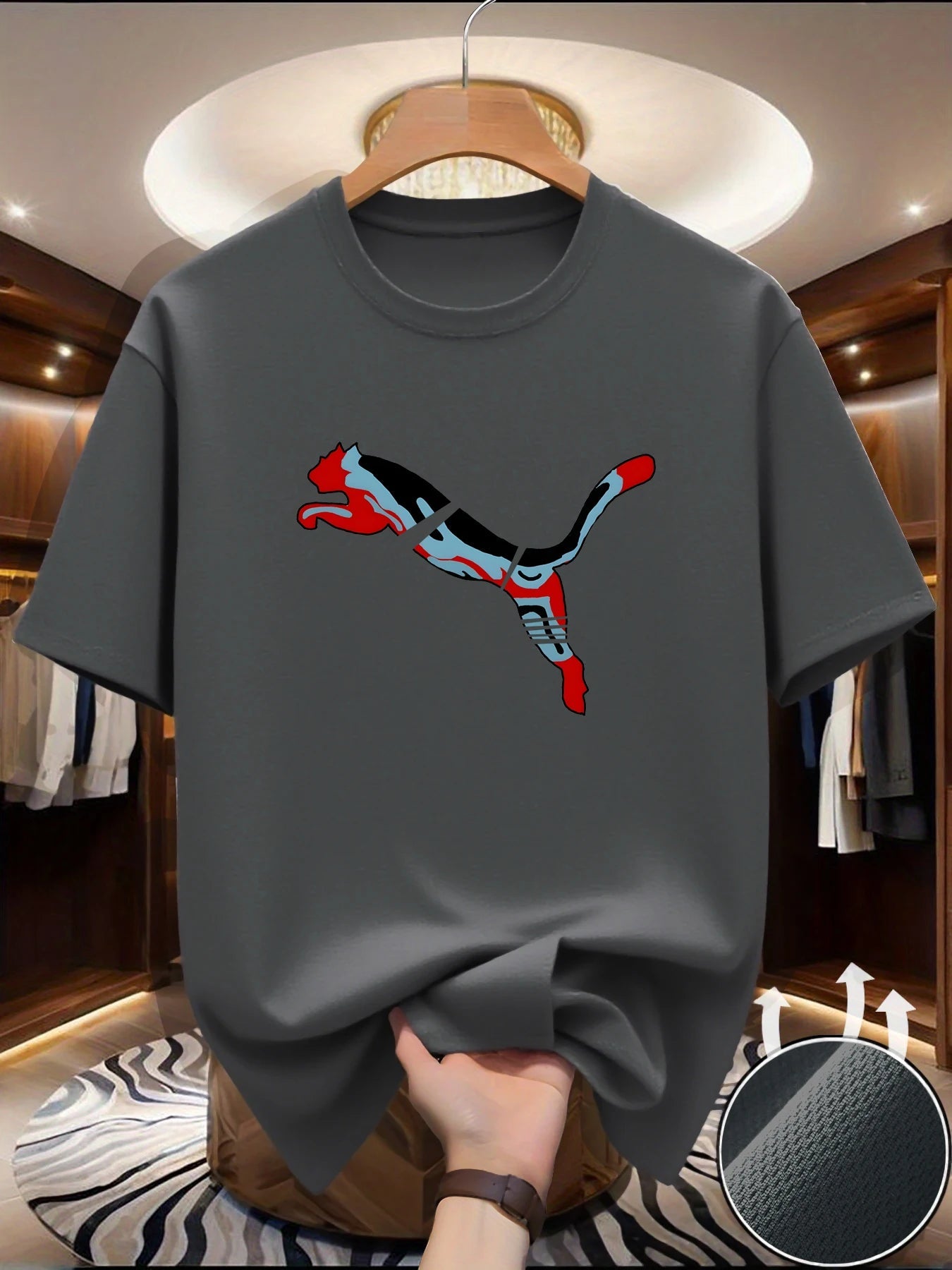 Heren mesh T-shirt met dierenprint en ronde hals
