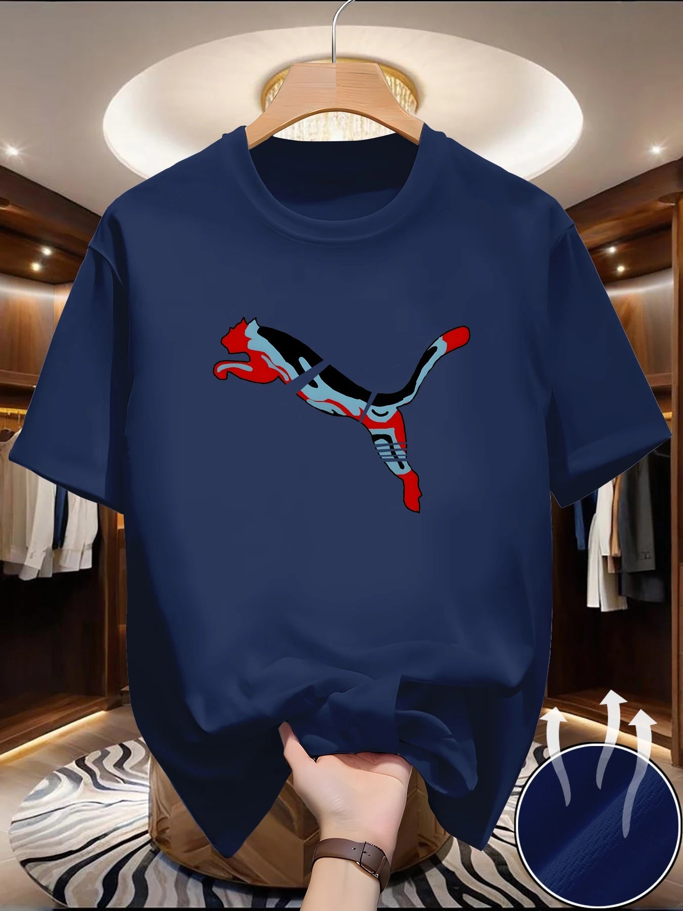 Heren mesh T-shirt met dierenprint en ronde hals