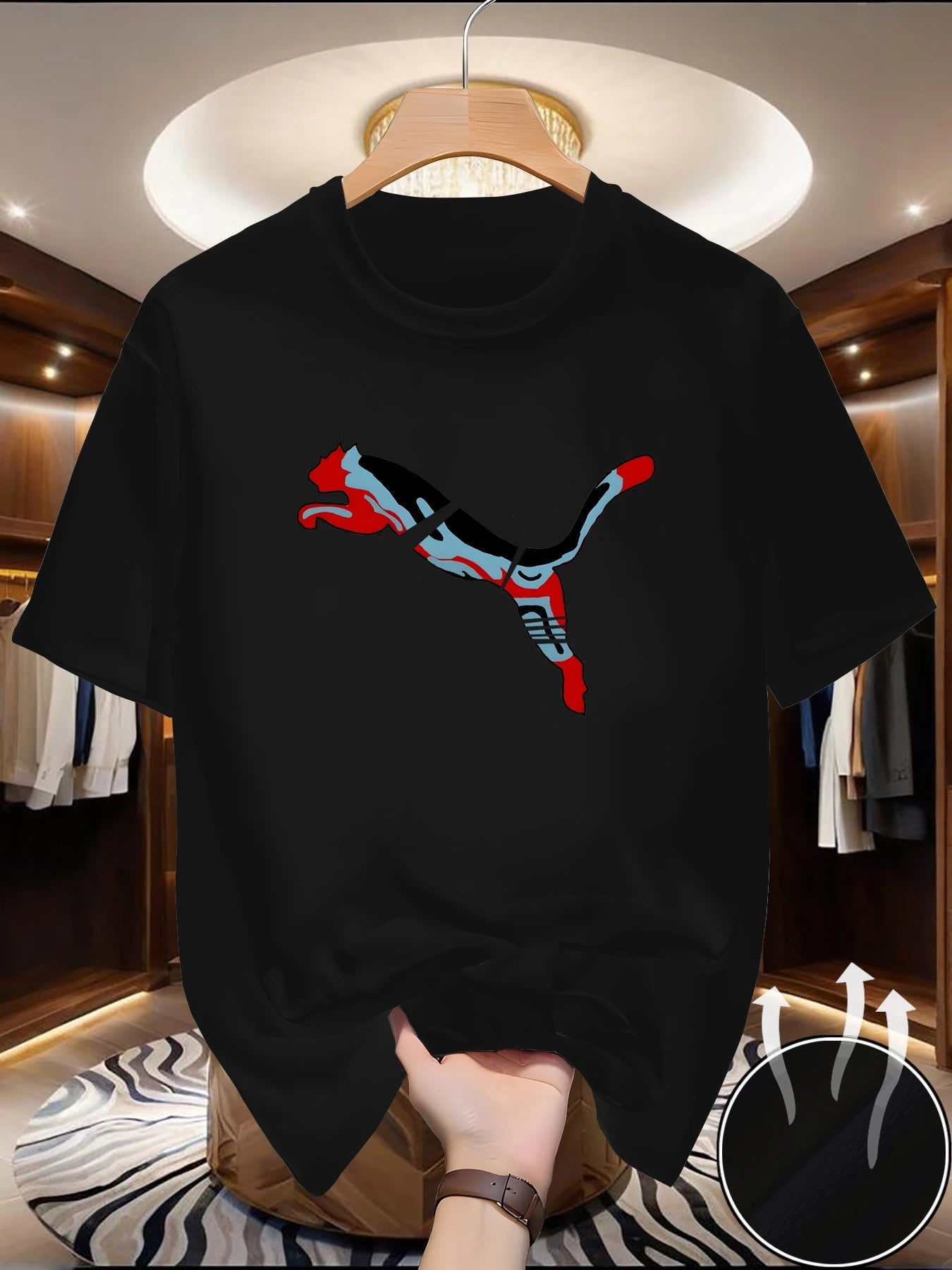 Heren mesh T-shirt met dierenprint en ronde hals