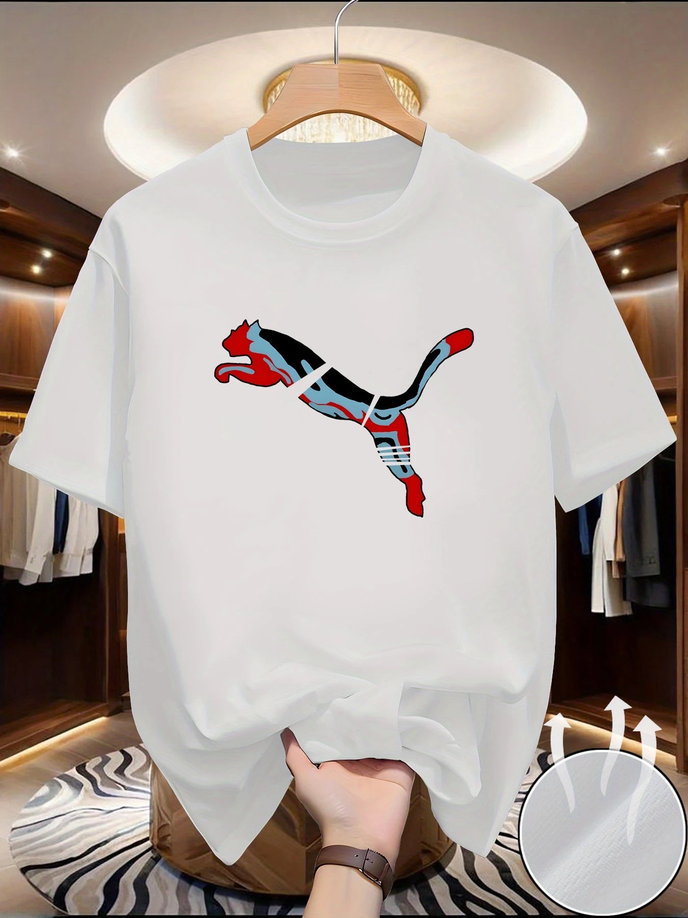 Heren mesh T-shirt met dierenprint en ronde hals