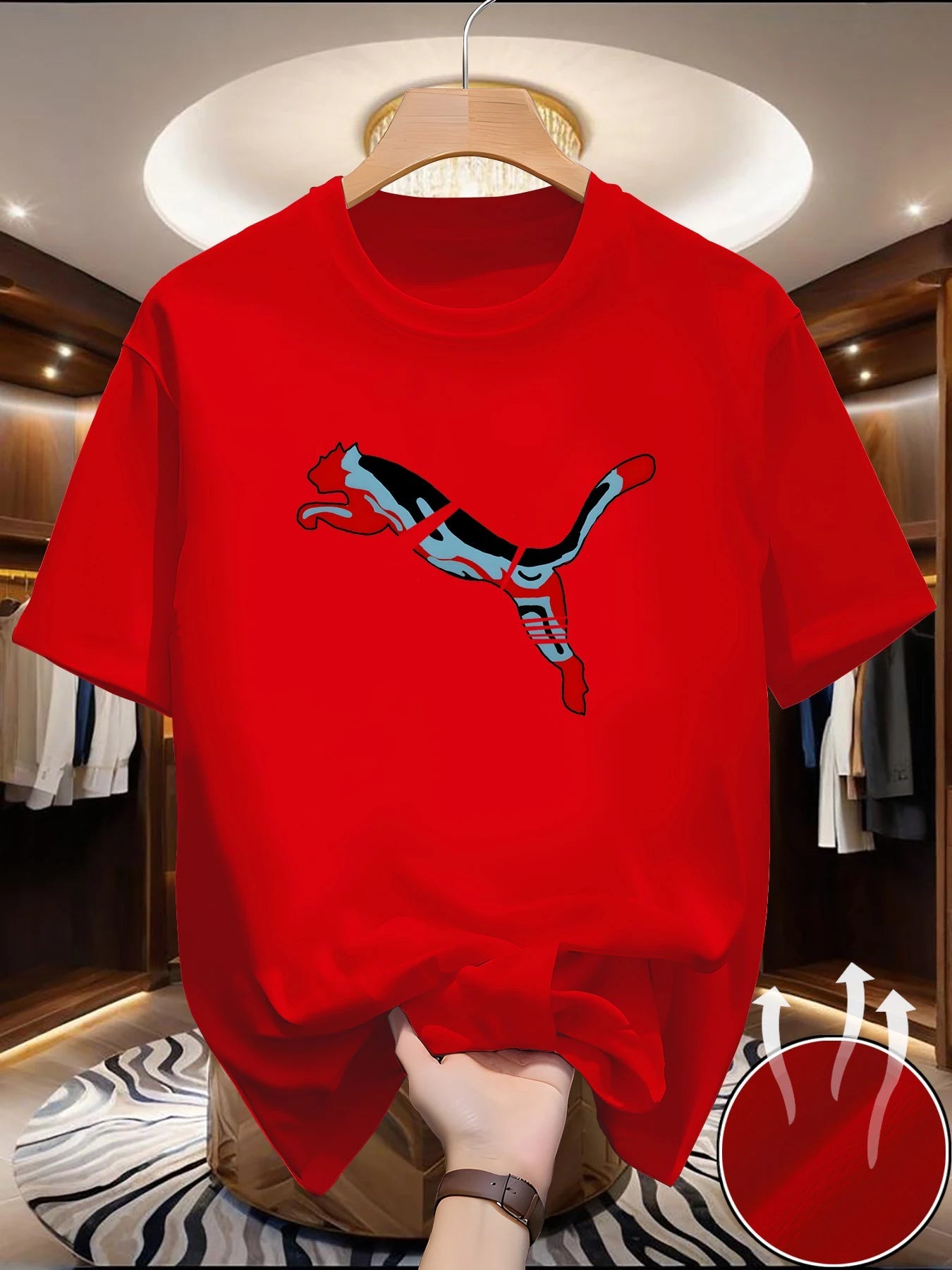Heren mesh T-shirt met dierenprint en ronde hals