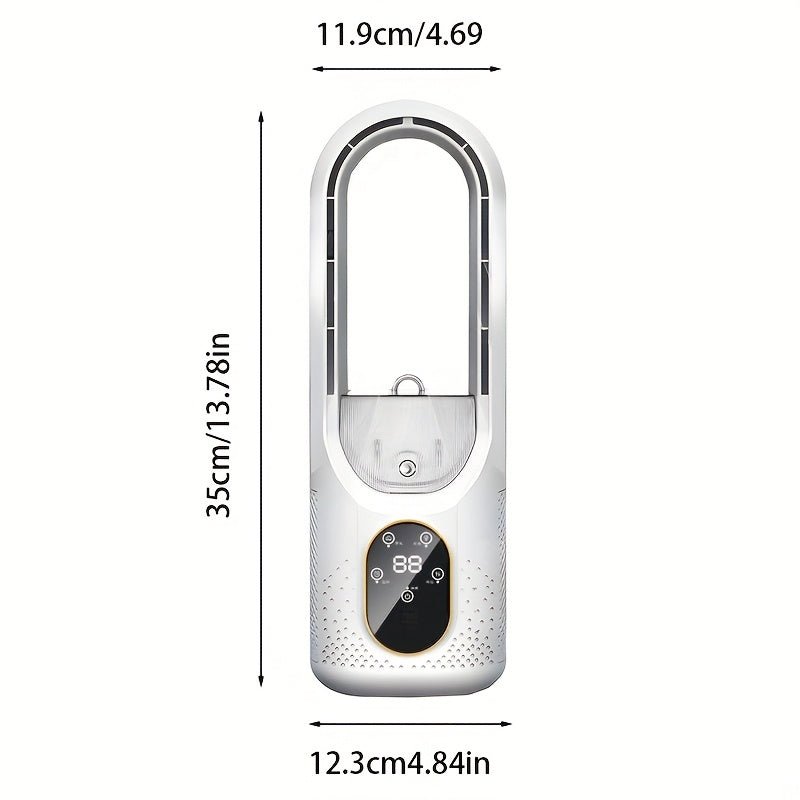 Bladloze USB luchtkoeler met ijsmistfunctie en sfeerverlichting voor persoonlijk gebruik
