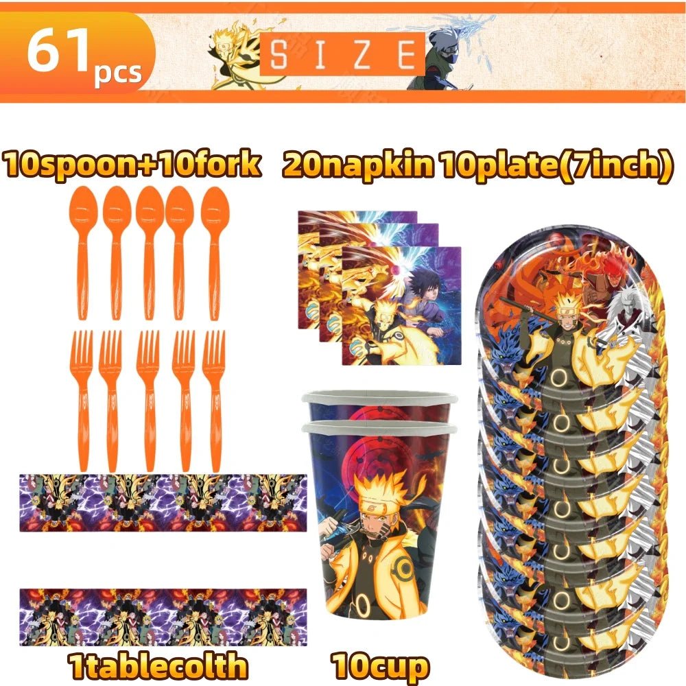 Naruto feestservies set met bekers, borden en servetten voor een anime verjaardagsfeest