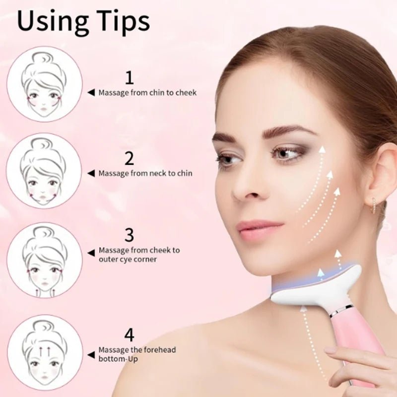 Gezichtsmassage apparaat met LED-lichttherapie voor hals en gezicht