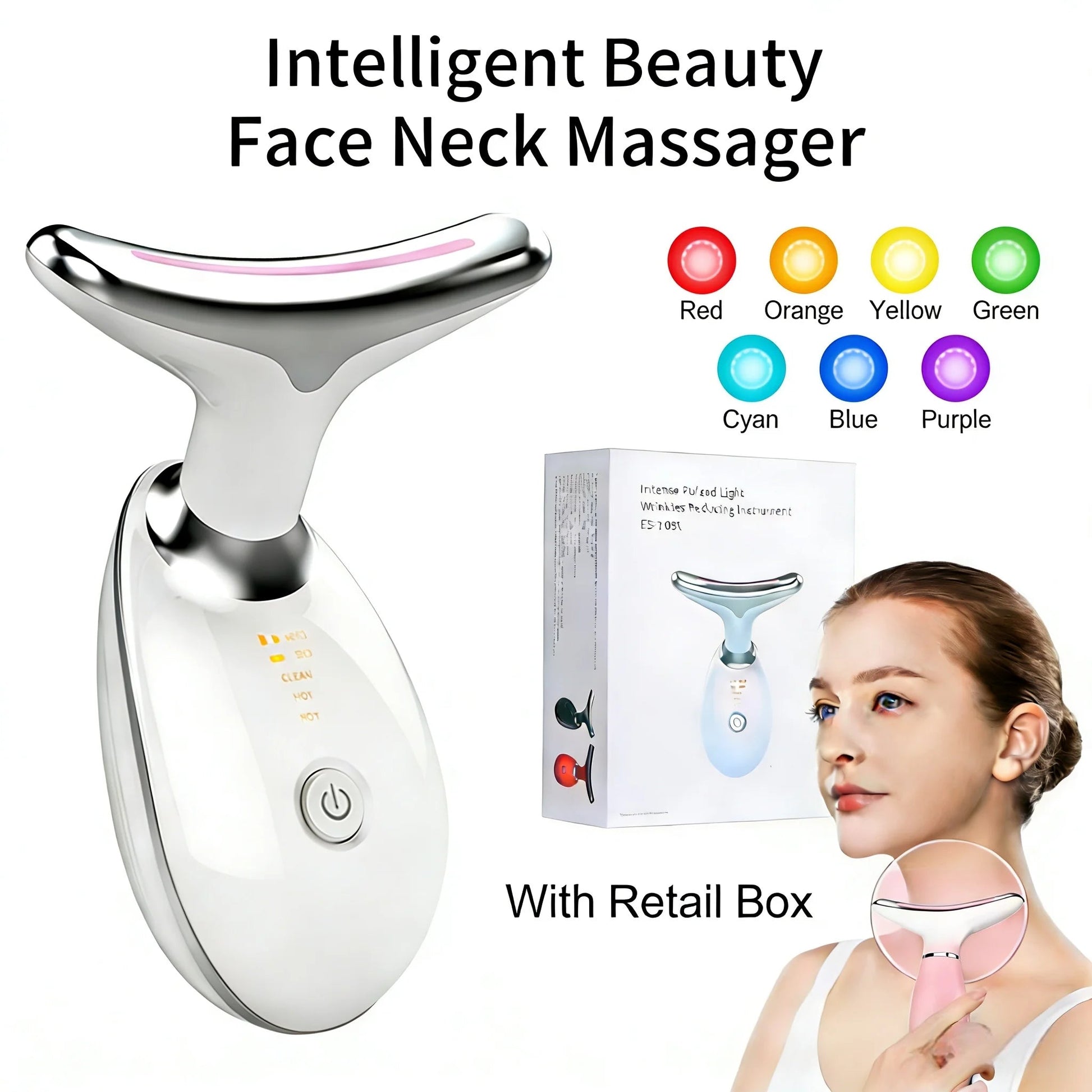 Neck Face Beauty Device Lifting Photon Therapy Vibration Facial Massager Double Anti Wrinkles Device Tightening Neck Skin Care - Spotlights shopping