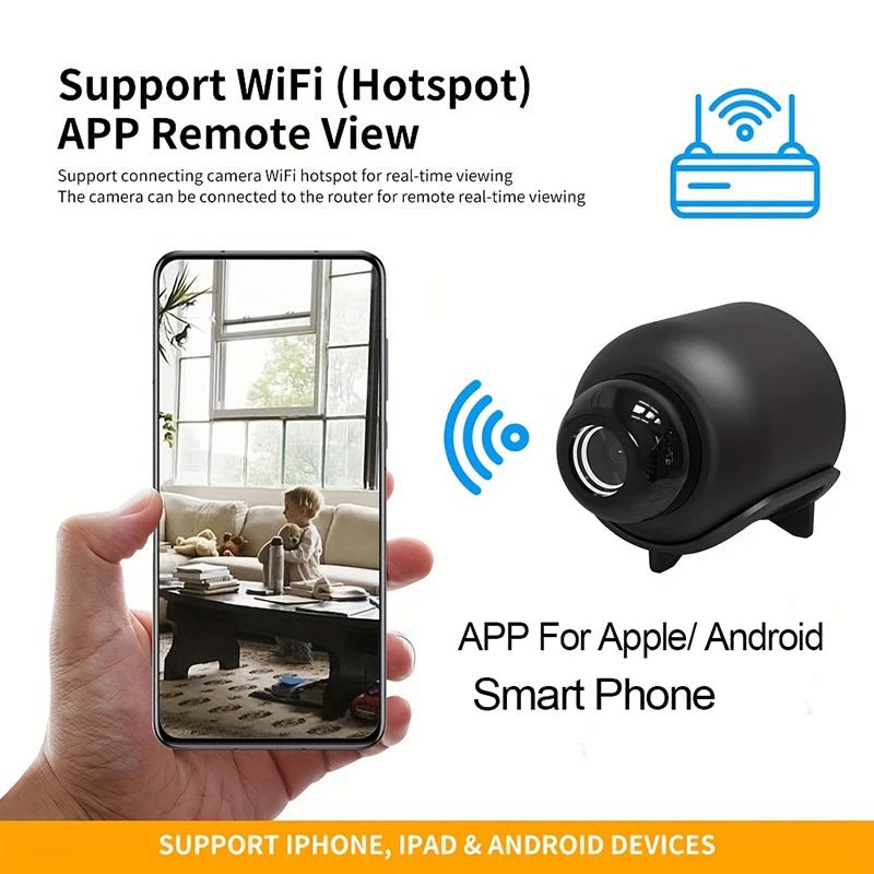 Mini WiFi beveiligingscamera met Full HD, nachtzicht en bewegingsdetectie voor woningbeveiliging