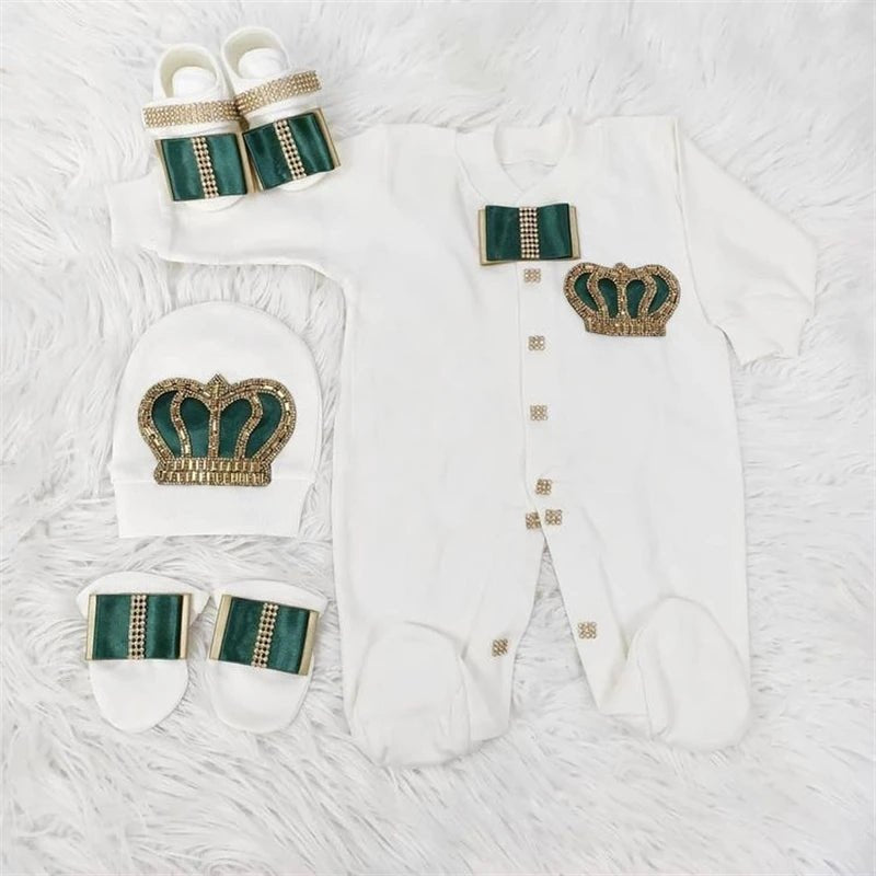 5-delige babykledingset van katoen met romper, broek, shirt en muts voor pasgeboren baby's