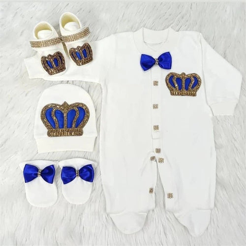 5-delige babykledingset van katoen met romper, broek, shirt en muts voor pasgeboren baby's